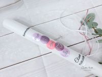 Kommunionkerze Kreise in Flieder-Rosa mit christlichen Symbolen